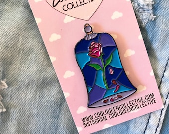Beauty & the Beast Stained Glass Rose Pin