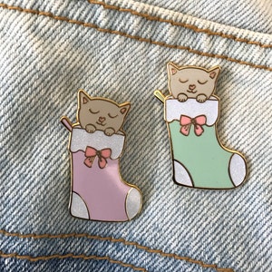 Cat Kitty Stocking Enamel Pin