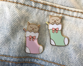 Cat Kitty Stocking Enamel Pin