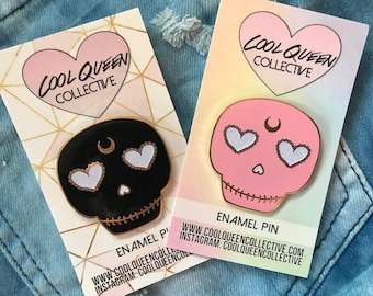 Cute Glitter Skull Enamel Pin