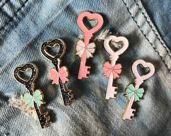 Key w/ Bow Glitter Pastel Enamel Pin