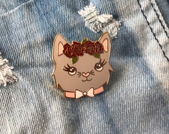 Cat Flower Crown Enamel Pin