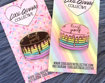 Treat Yoself Drippy Cake Enamel Pin - v. 2 Pastel