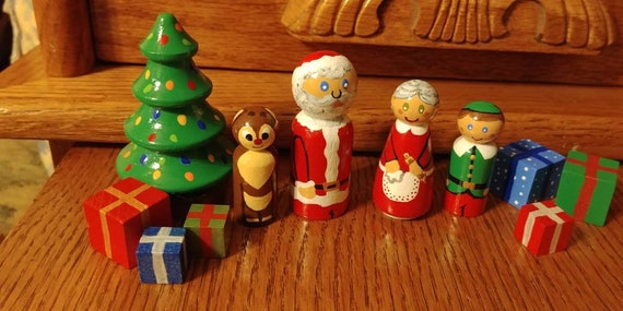 Wooden Peg Doll Christmas Elf And Rudolph The Reindeer Set For Etsy