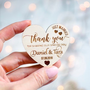 Personalized Wooden Heart Magnets – Rustic Wedding Favors, Guest Name Place Cards, Thank You Keepsakes, Bridal Shower Gift