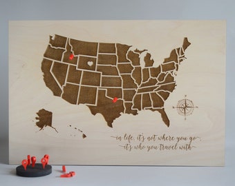 Push Pin Map Custom Tavel Map push pin map usa US Map Wall Art Anniversary Gift Wedding gift idea push pin travel map Wooden map