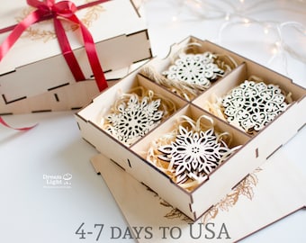 Adorno navideño de copo de nieve de madera de abedul: decoración navideña cortada con láser