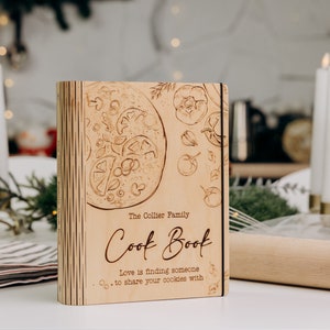 Personalized Recipe Book Wooden Binder Custom Blank Cookbook Notebook Valentine&#39;s Day Bridal Shower Gift Daughter Anniversary Gift for mom