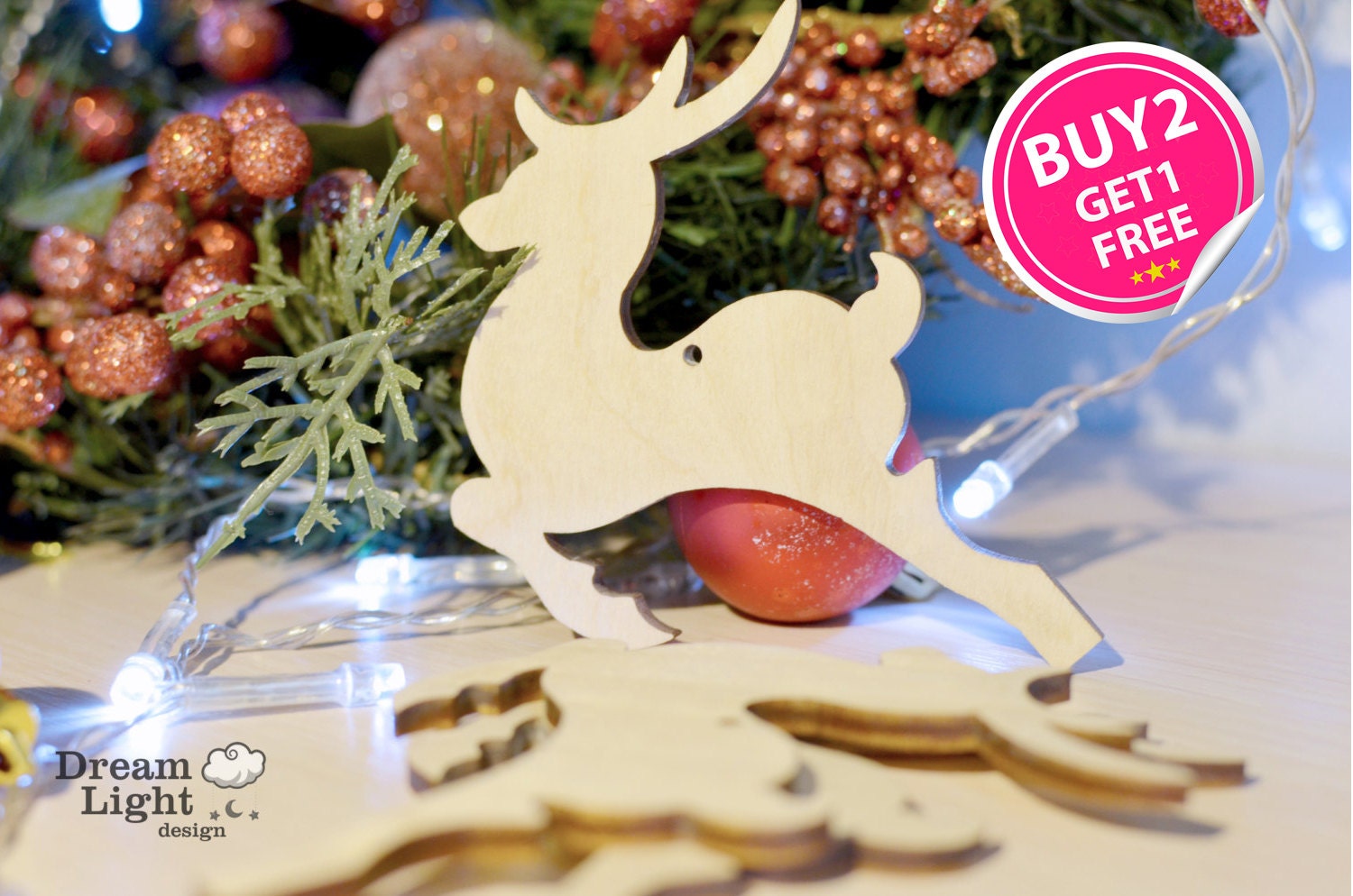 Sale Set Of 10 Wooden Christmas Decoration Stag Wooden Gift Etsy