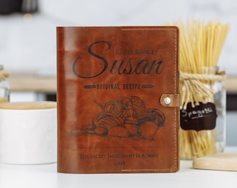 Leather Notebook Cookbook Personalized journal Recipe binder  Custom Recipe Book Housewarming Gift