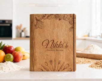 Custom Recipe Book Wooden Cookbook Personalized Recipe Binder Kitchen Recipes Storage