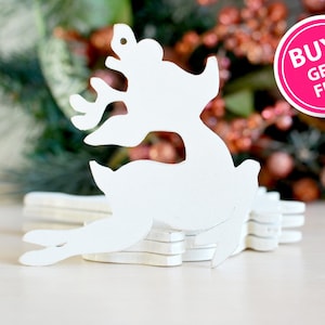 Set of 6 Laser Cut Wooden Stag Christmas Ornaments