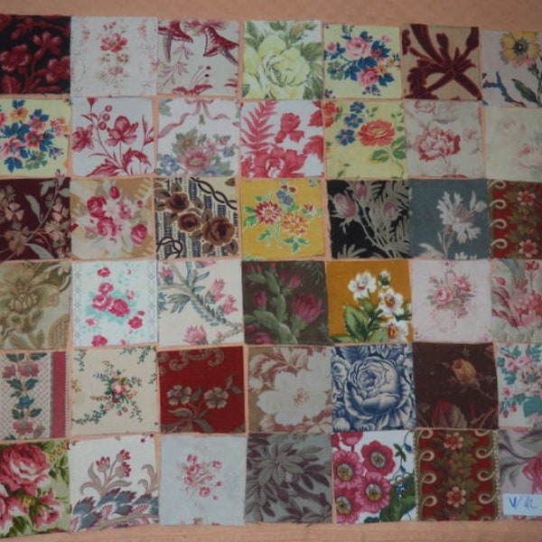 Lot de 42 petits coupons de tissus anciens pour patchwork..