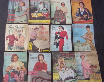 lot de 12 revues anciennes ou magazines anciens " Mon Ouvrage " années 1955, 56, 57