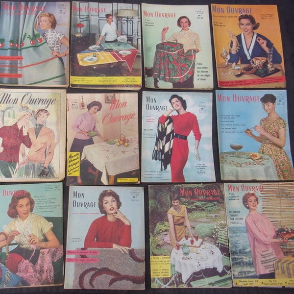 lot de 12 revues anciennes ou magazines anciens " Mon Ouvrage " années 1955, 56, 57