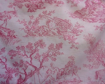 Tissu ancien impressions toile de Jouy pour créations et patchwork, coloris rose (1 )
