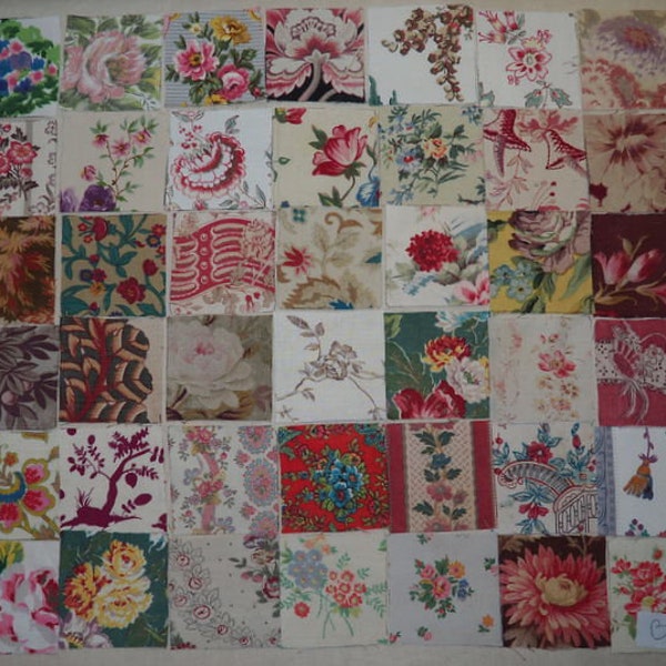 Lot de 42 petits coupons de tissus anciens pour patchwork..