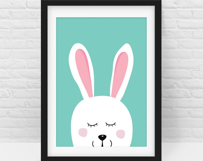 Bunny Rabbit Art All sizes Baby Bunny Scalable Printable Baby Kids Room Bunny Nursery Wall Art Print \u2013 Green Mint Digital Download