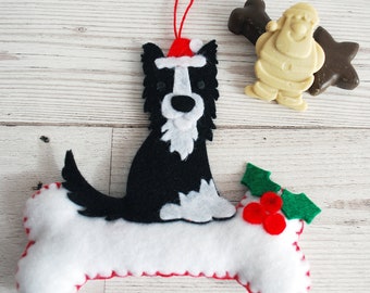 Collie Christmas decoration, Personalised dog Felt tree ornament, border collie hanging decor