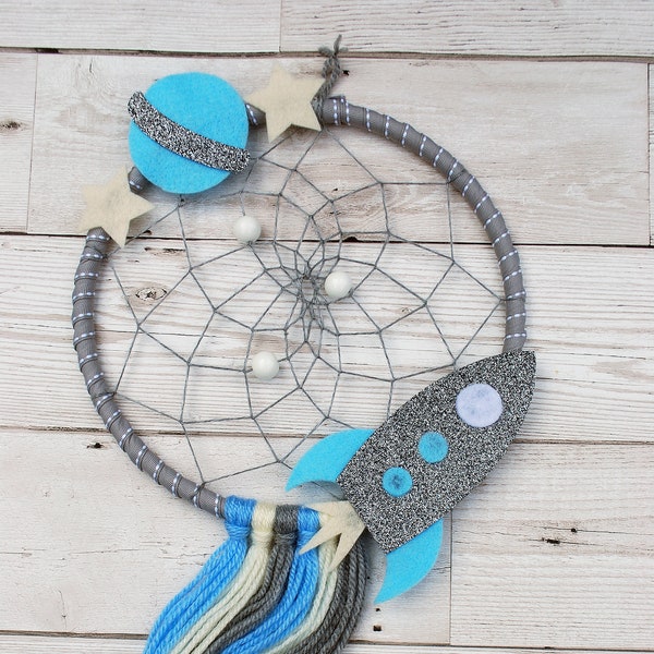 Space dreamcatcher, personalised gift, Kids room wall art, birthday gift for son, space decorations, boys room decor, rocket dreamcatcher