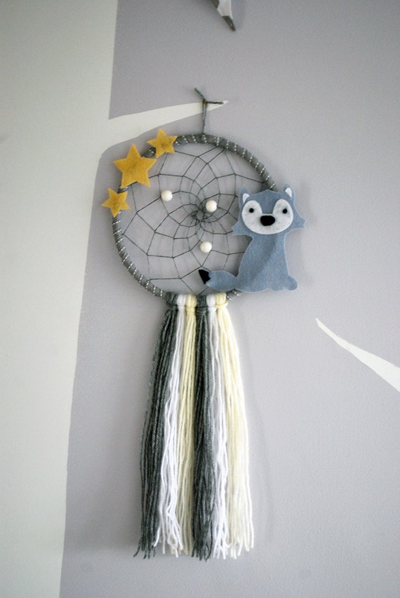 Wolf Dream Catcher Wolf Dreamcatcher Star Dream Catcher Nursery Bedroom Decor