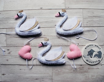 swan princess decor, Swan princess garland, Swan garland  - Nursery and little girls bedroom decor.