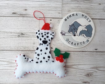 Dalmatian Christmas decoration, Personalised dog Felt tree ornament, Dally hanging decor