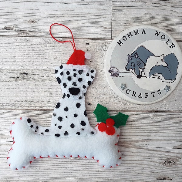 Dalmatian Christmas decoration, Personalised dog Felt tree ornament, Dally hanging decor