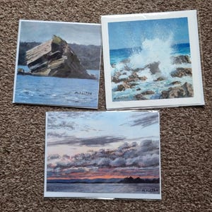 Lot de 3 cartes de voeux paysages côtiers - à partir de peintures originales de l'artiste britannique Matthew Allton