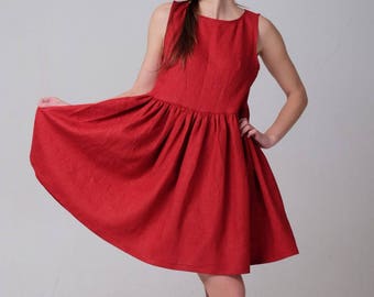 Rotes Leinenkleid Frauen, Rotes Leinenkleid, Umstandskleid Rot, Leinen Damenkleid, Leinen kurzes Kleid, Leinenkleidung, Geschenk zum Valentinstag