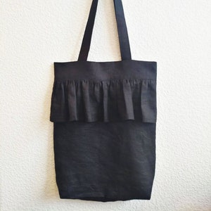 Linen Tote Bag, Tote Bag Canvas, Organic Bag, Tote Bag for Women, Linen Shopping Bag, Linen Shoulder Bag, Romantic Tote Bag, Black Tote Bag