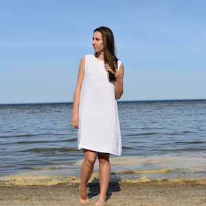 White linen tunic, Linen mini dress, A line dress, Linen summer dress, Sleeveless dress, Linen tunic, White dress, Tunic image 1