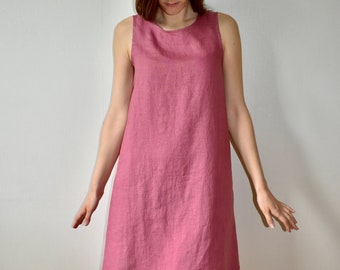 Pink linen dress, Linen mini dress, A line dress, Linen summer dress, Sleeveless dress, Linen tunic, Pink dress, Tunic