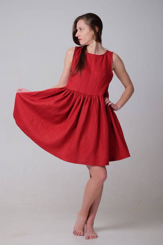 Linen Red Dress Women, Red Linen Dress, Maternity Dress Red, Linen