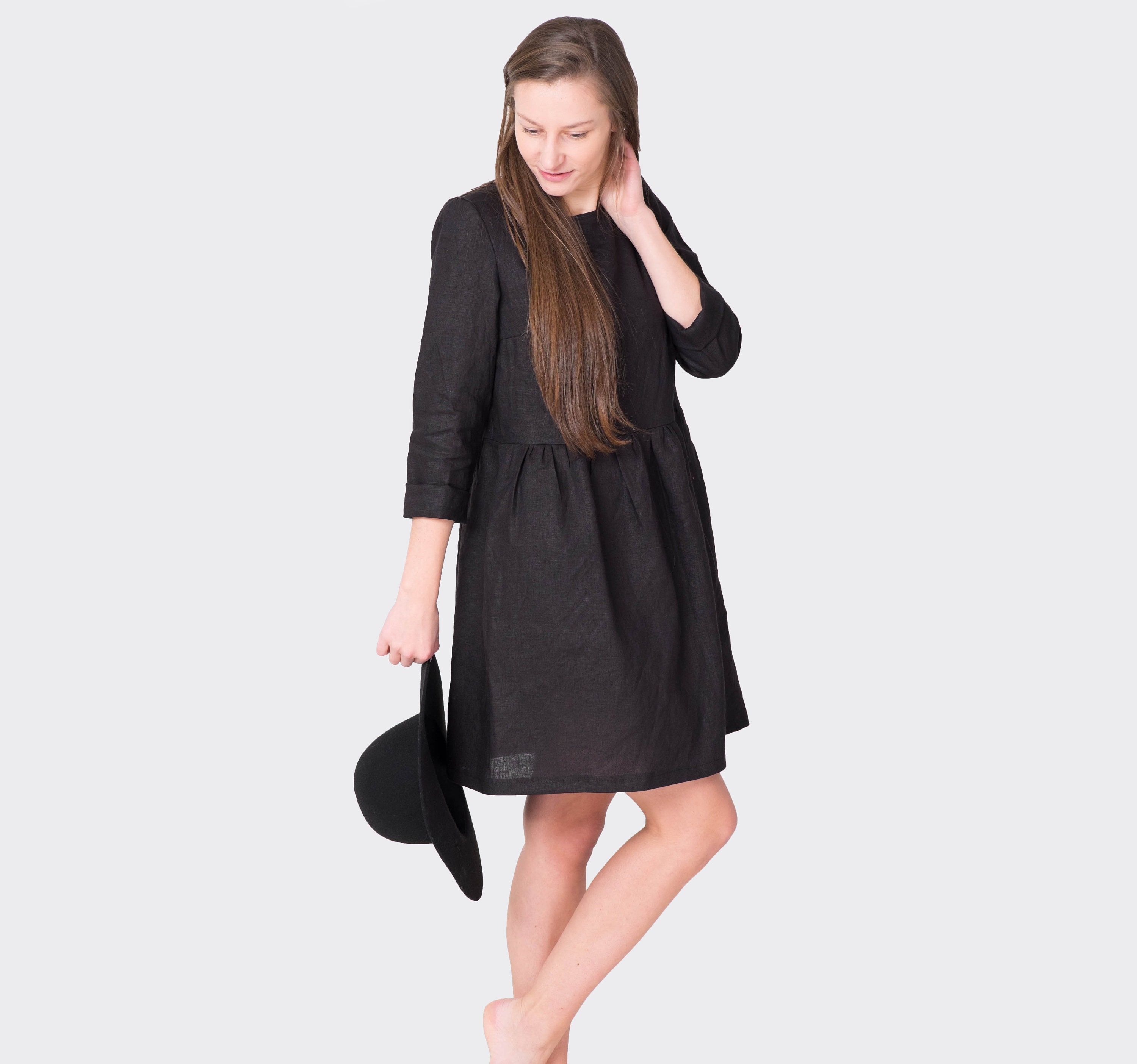 Short black linen dress Clearance