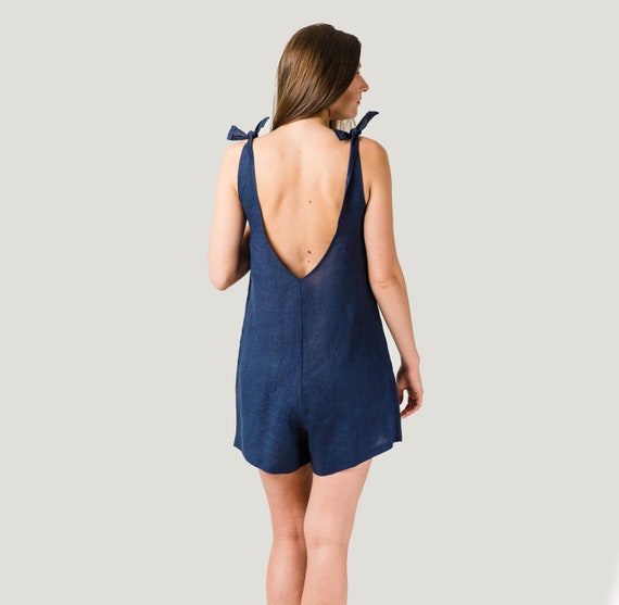 Womens linen shortalls Blue linen 