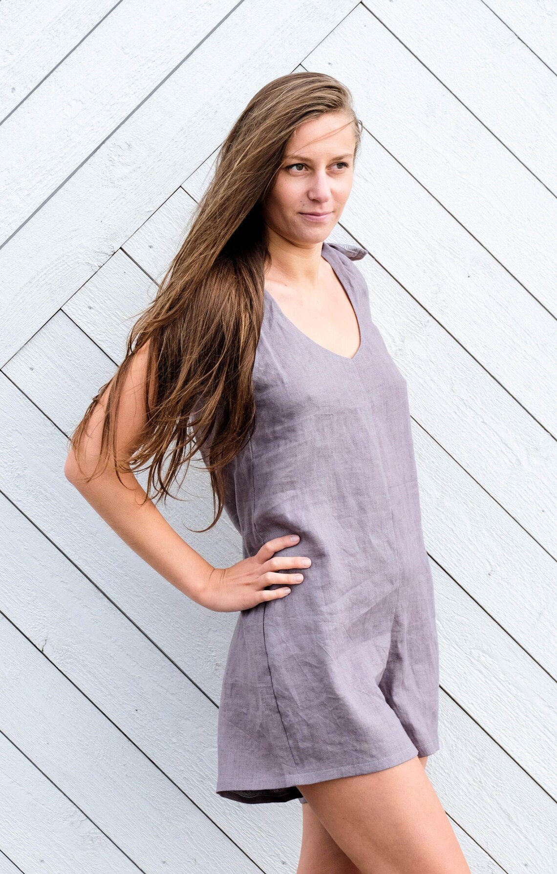 Buy Linen Overalls Women Shortalls Gray Linen Romper Linen Online in