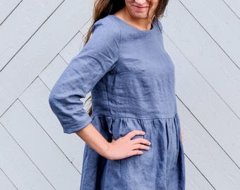 Maternity linen dress, Blue linen dress, Linen womens dress, Maternity dress, Linen short dress, Linen, Washed linen, Long sleeves dress