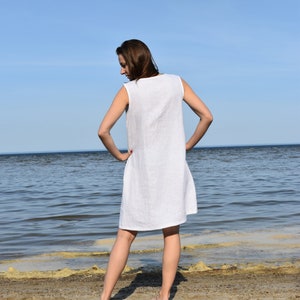 White linen tunic, Linen mini dress, A line dress, Linen summer dress, Sleeveless dress, Linen tunic, White dress, Tunic image 4