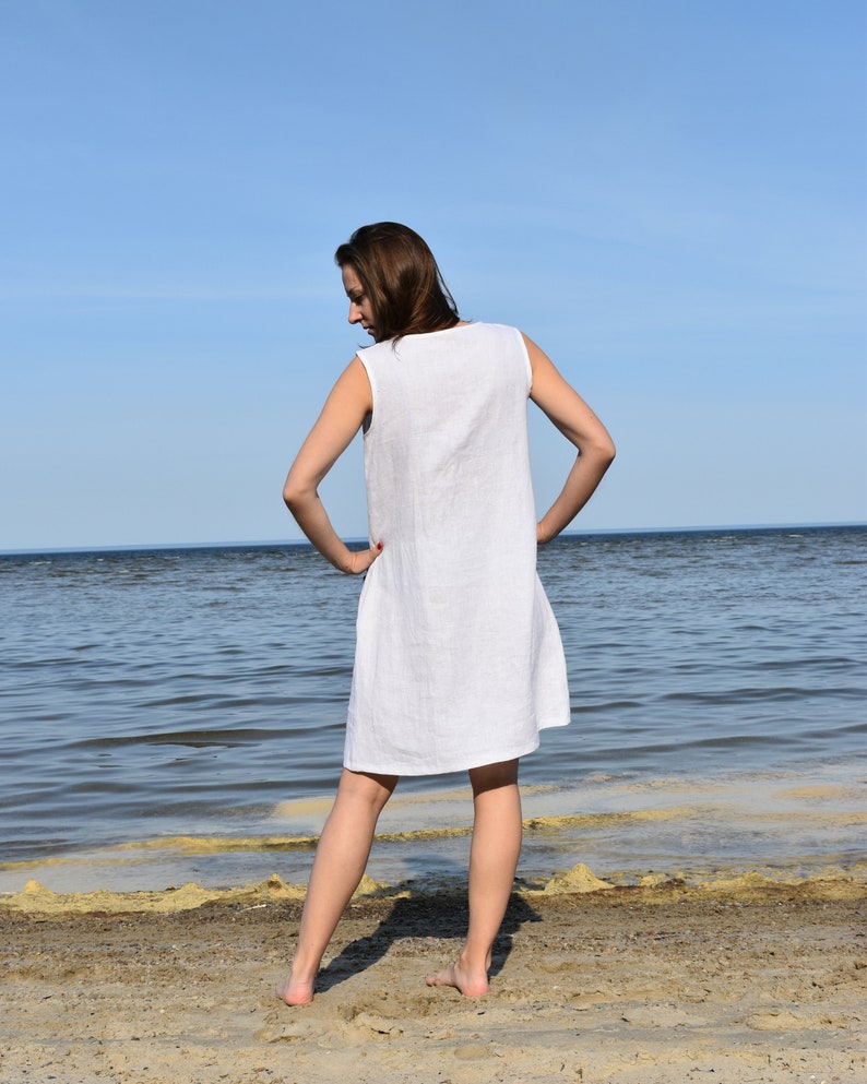 White linen tunic, Linen mini dress, A line dress, Linen summer dress, Sleeveless dress, Linen tunic, White dress, Tunic image 4