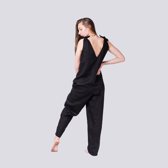 black linen overalls