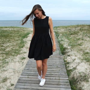 Black linen dress, Linen dress, Black linen, Linen womens dress, Maternity dress, Small Medium size dress, Linen clothing, Linen black dress image 2