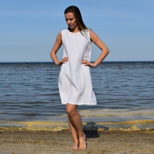 White linen tunic, Linen mini dress, A line dress, Linen summer dress, Sleeveless dress, Linen tunic, White dress, Tunic image 3