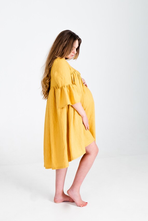 mustard yellow linen dress