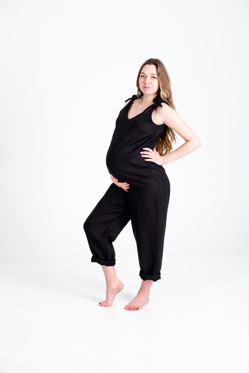 Maternity Overalls Black Linen Jumpsuit Maternity Jumpsuit Etsy 3123