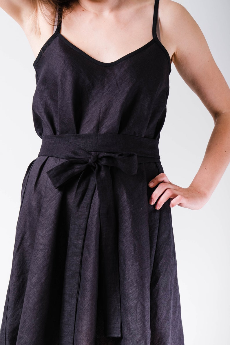 Black Linen Dress Loose Linen Dress Black Linen Strap Dress Etsy