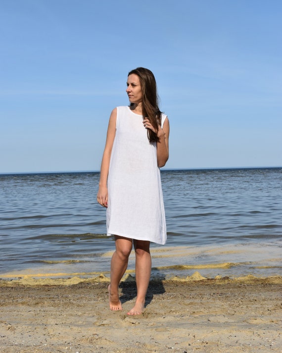 white linen mini dress