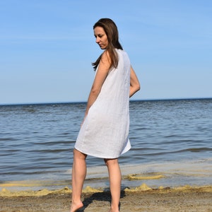 White linen tunic, Linen mini dress, A line dress, Linen summer dress, Sleeveless dress, Linen tunic, White dress, Tunic image 10