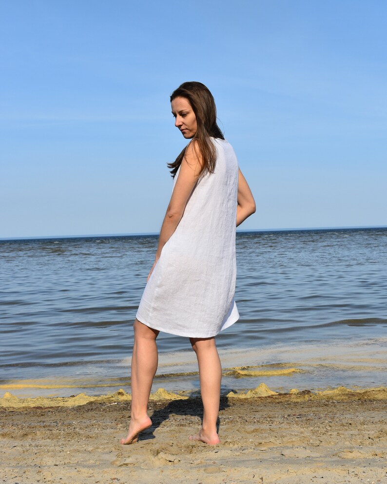 White linen tunic, Linen mini dress, A line dress, Linen summer dress, Sleeveless dress, Linen tunic, White dress, Tunic image 10