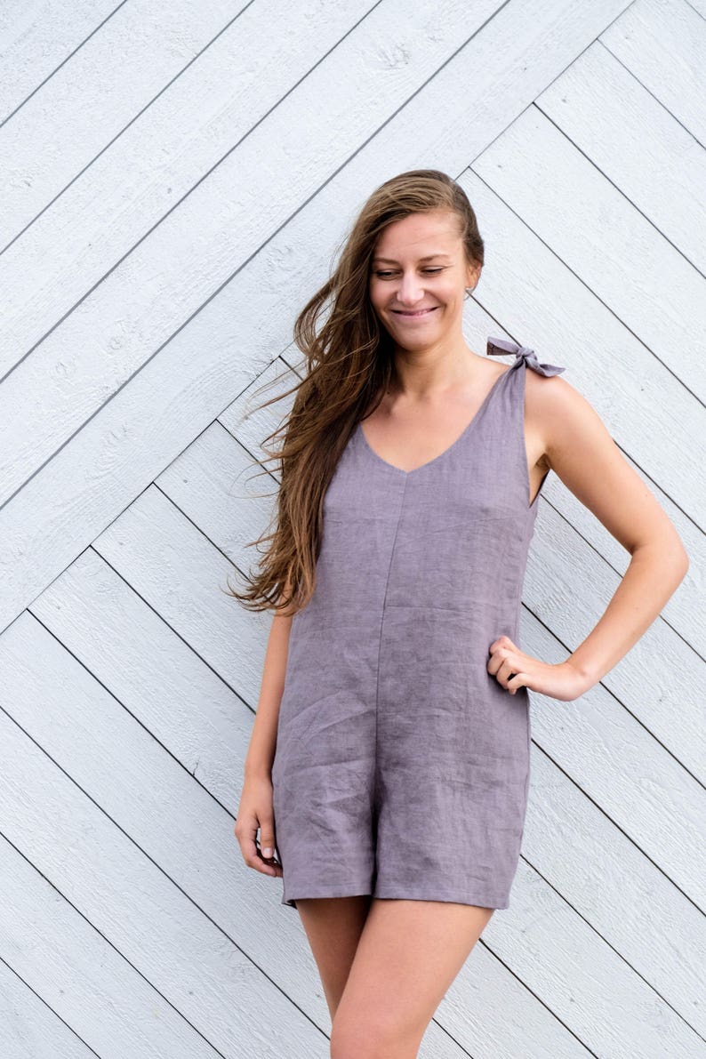 Buy Linen Overalls Women Shortalls Gray Linen Romper Linen Online in